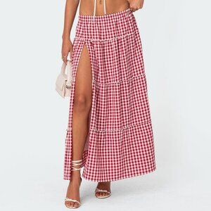 Edikted red gingham maxi skirt